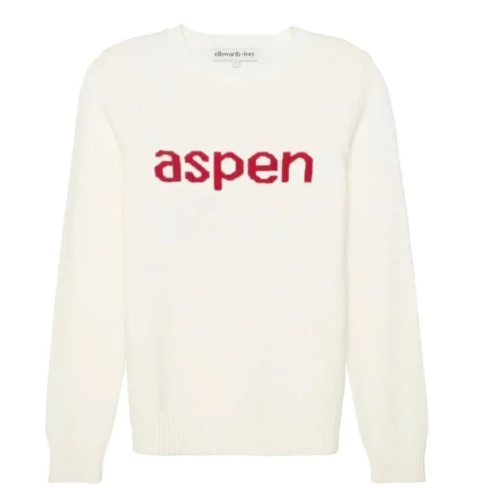 Ellsworth + Ivey White Pink Aspen Knit Crew Neck Pullover Winter Resort Sweater